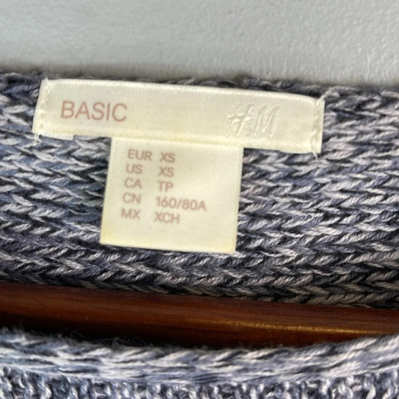 H&M Navy Marled Sweater Relaxed Fit 1/2 Dolman Sleeve Soft Cotton Coastal XS - Picture 7 of 11